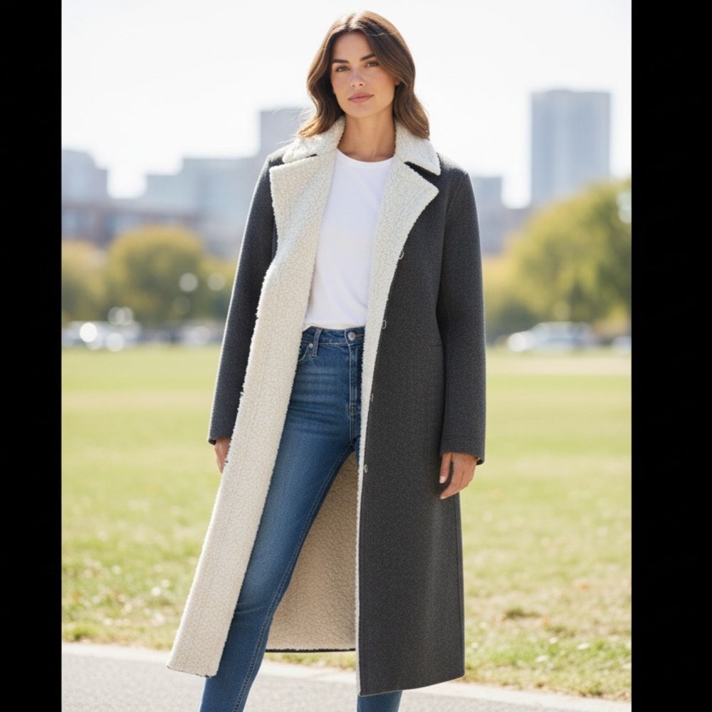 Banana Republic Wool Coat in Cream and Gray - Picture 3 of 13